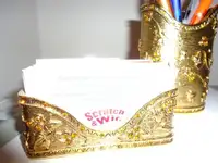 Ornate Gold Crystal Desk Top Pen & Business Card Holder 2 Pieces