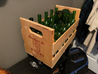 Wine bottles and solid wood crates
