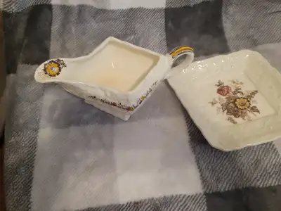 Vintage Gravy Dish, Teacup, and Teapot Mason's Patent Ironstone Friarswood Gravy Dish and Plate (Mad...