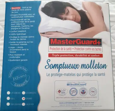 Protecteur de matelas MasterGuard+ pour grand lit, en molleton et fibre de laine polaire de luxe. Po...