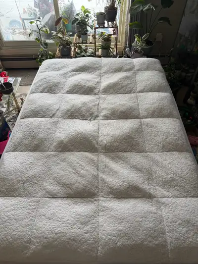 Old bed and frame with mattress cover lookin for someone in need, View more