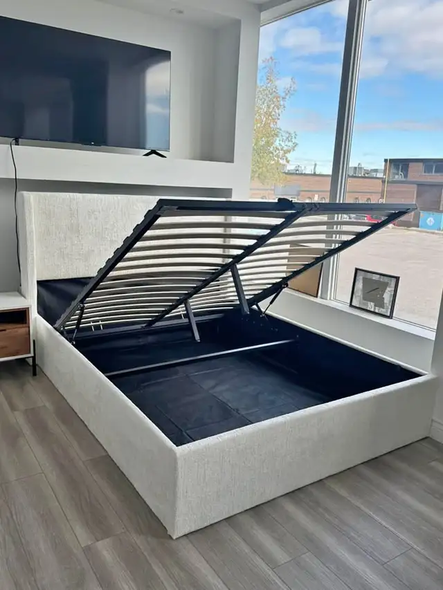 Luna Cream Bouclé Queen & King Bed with 14” Storage –Decent Head in Beds & Mattresses in Vancouver - Image 10