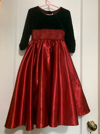 Christmas party Dress Red Satin black velvet size 5