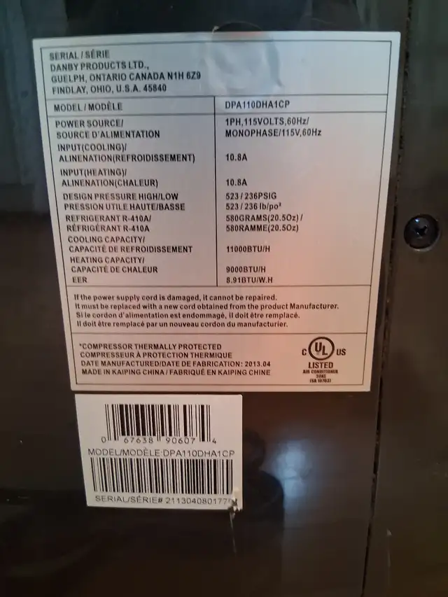 Climatiseur portatif Première (Danby) 11,000 BTU in Heaters, Humidifiers & Dehumidifiers in Québec City - Image 5