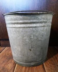 Galvanized Metal Chore Bucket w/ Handle Vintage Useable or Decor