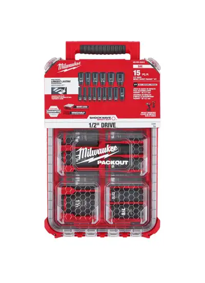 15pc Milwaukee 1/2” Impact Socket Packout, View more