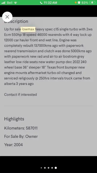 2005 lowmax have all the paperwork for engine rebuild rear diff etc…. As is where is going to need n...