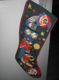 2 Twin Matching Needlepoint Christmas Stockings TOYS