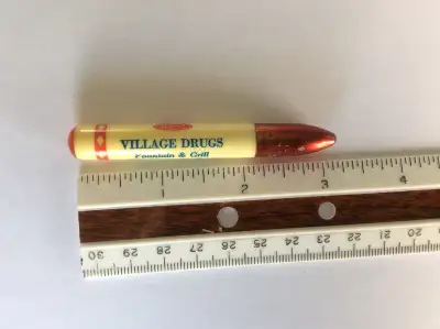 Vintage Toothpick Holder – Advertising Village Drugs Contains 6 plastic toothpicks 3¼" x ⅜" diameter...
