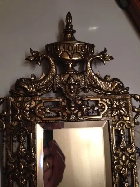 PAIR Antique Brass 'Dolphin' Mirrored Wall Sconces - 2 Feet High62863260489218123