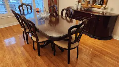 Mahogany Dining Set + Walnut Chairs + Buffet & China Cabinet, View more