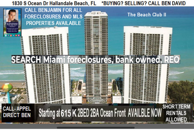 Florida Foreclosure 2/3 At THE BEACH CLUB TOWERS Hallandale dans Condos à vendre  à Ville de Montréal - Image 3