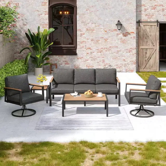 5-Piece Outdoor Patio Furniture Set with 360° Swivel Rocker Chai in Patio & Garden Furniture in Markham / York Region - Image 9