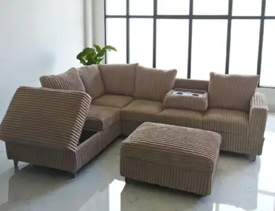 Corduroy Sectional sofa with storage ottoman , View more