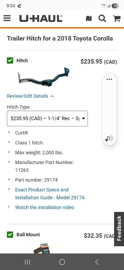 2018 toyota corolla trailer hitch Fits years 2014 to 2019 trailer hitch with hardware and wiring har...