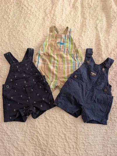 Three pairs of overall shorts, 6m - Carter's, Oshkosh B'Gosh, View more