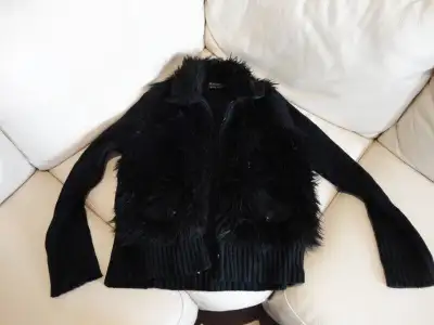 Womens Large Knit Set Sport Zipper Pleated Black Coat Jacket, View more