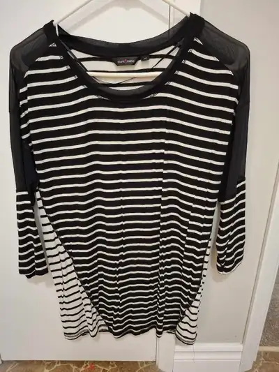 Stork & Babe striped top with mesh sleeves , View more