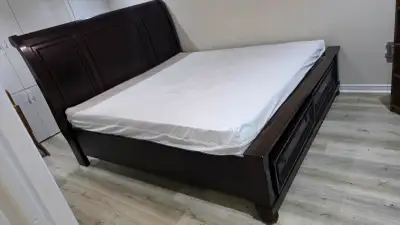 Ashley King Size Dark Wood Storage Bed Frame with Drawers + Free, View more