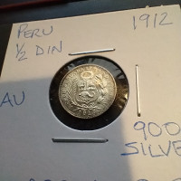 1912 Peru ½ Din Silver Coin