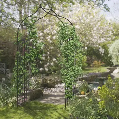 8.7FT Garden Arch Trellis, Outdoor Wedding Arbor for Ceremony with Scrollwork Design for Climbing Ro...