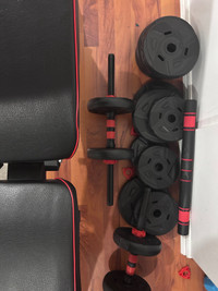 Home dombell and barbell set plus bench