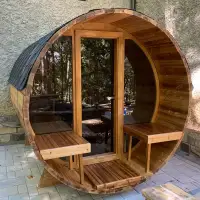 Sauna Baril Scandinave Rustik 7x8 avec porche et devant vitré