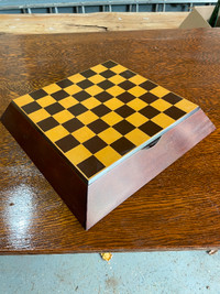 Wood chess and checkers board with playing pieces - brand new