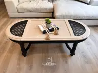 Solid oak and rattan coffee table 