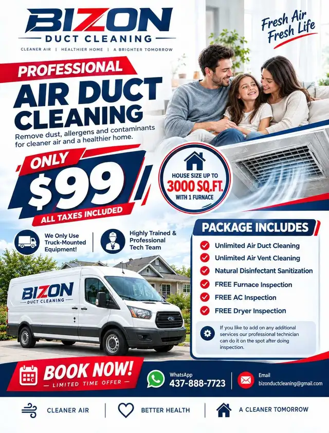 $99 Complete House Air Duct Cleaning London Special Offer 