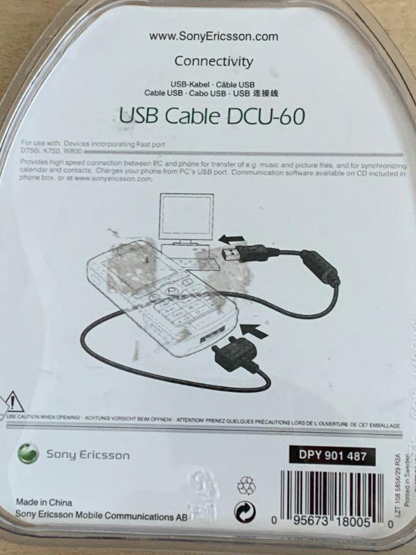 Sony Ericsson USB Cable DCU-60 (D) in General Electronics in Calgary - Image 3