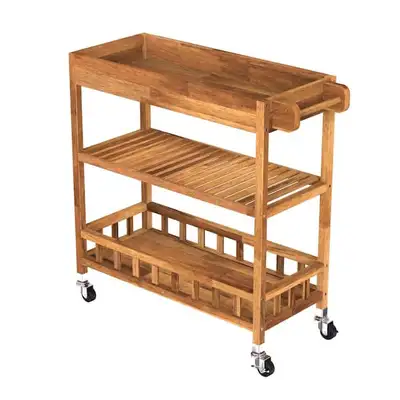 3 Tier Large Solid Acacia Kitchen Cart, Golden Teak, View more
