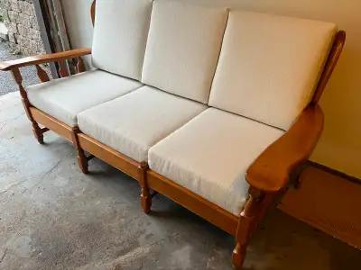 Vintage maple wood couch sofa in excellent condition, View more