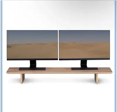 Wooden Dual Monitor Stand Riser 42.9” Wide Desk Shelf with Stora, View more