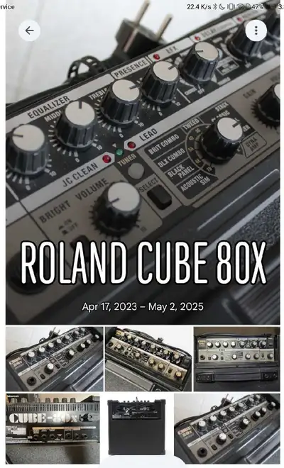 Roland Cube 80X guitar amplifier, perfect for practice or small gigs, offering a range of amp models...