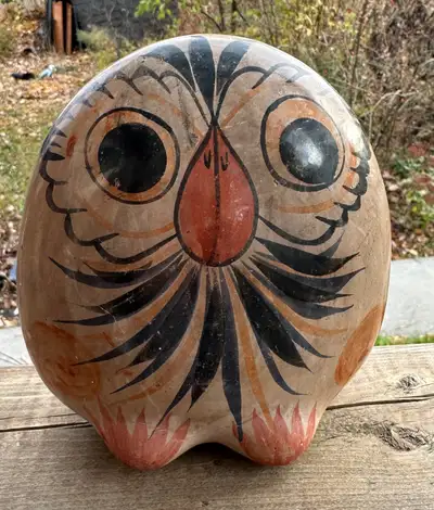 Vintage Tonala Mexico Owl HeadPainted Folk Art Boho 70s, View more