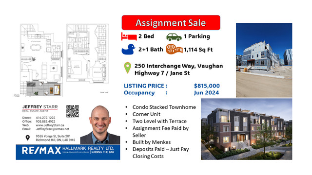 ASSIGNMENT SALE - JUNE 2024 - VAUGHAN - VMC - STACKED TOWNHOUSE in Condos for Sale in City of Toronto - Image 4