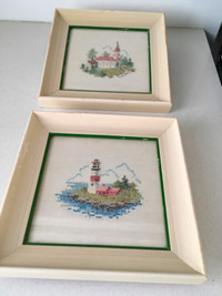 Vintage Two pictures (needlepoint) in 9 inch x 9 inch wood frame