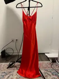Oat + Fork Red Satin Maxi Dress