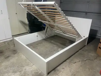IKEA White Queen Size Malm Pull Up Storage Lift Bed, View more