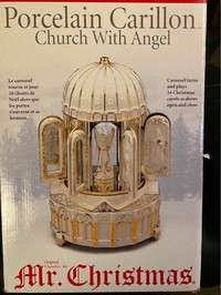 Porcelain Carillon Church with Angel - plays Christmas Carols