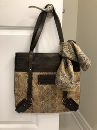 Burberry snake print tote bag, matching snake print silk scarf 