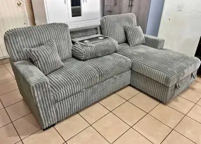 Moving Out Sale.!! Gray 3 Seater Corduroy Sofa/Bed Couch For Sal, View more