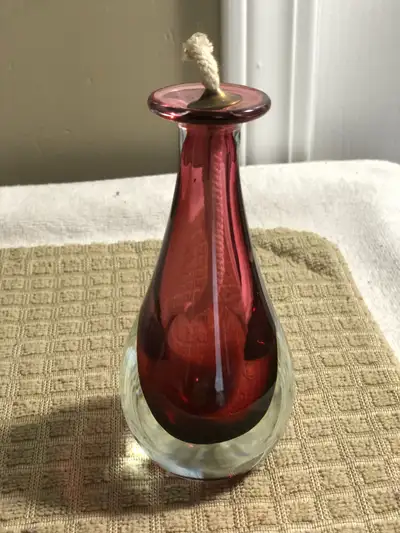 Hand Blown Cranberry Glass Oil Lamp 5 1/2" H  2 1/2" Diameter, View more