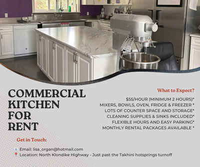 KITCHEN SPACE FOR RENT – WHITEHORSE If you’re growing your baking or cooking business and need a cle...