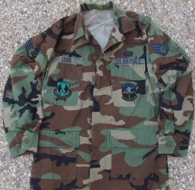 Small Regular US Air Force Patched Woodland Camo Field BDU Top, View more