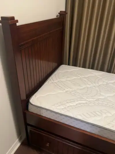 Solid Wood Twin Bed Frame with Storage Drawers – 90% New, View more
