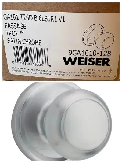 NEW WEISER TROY Passage Door Knobs - Satin Chrome, View more