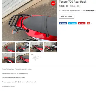 dirt racks rear rack for tenere 700. new never used