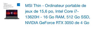 MSI THIN ordinateur portable de jeu, View more
